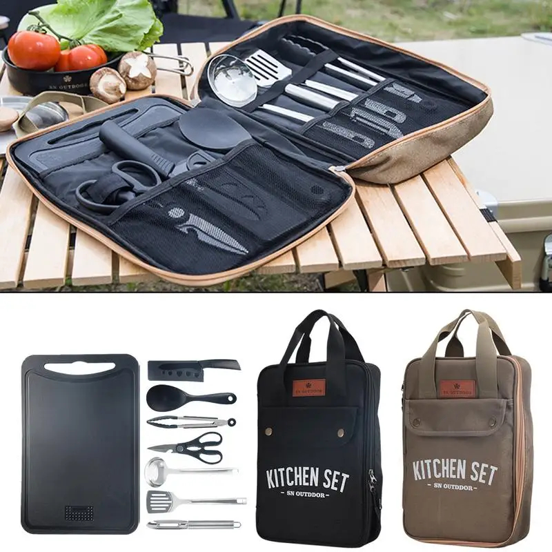 Camping Cooking Knife Set - 8pcs Camping Kitchen Cookware Set Portable